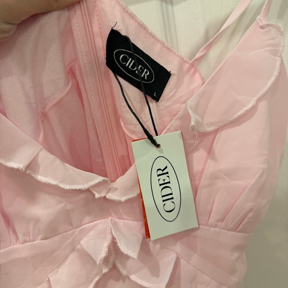 Pink Ruffle-Trim Spaghetti Strap Maxi Dress - Picture 4 of 6